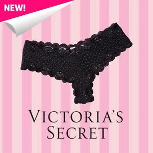Victoria’s Secret Black Pink Polka Dot Lace Cheeky Panty Size L